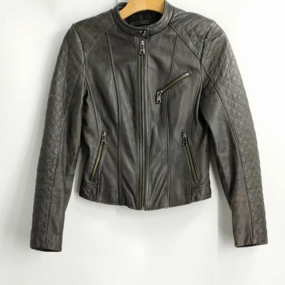 Marc New York Slate Gray Leather Moto Jacket